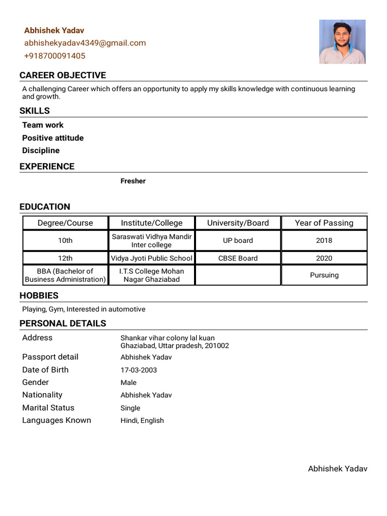 Resume - Abhishek Yadav - Format1 | PDF