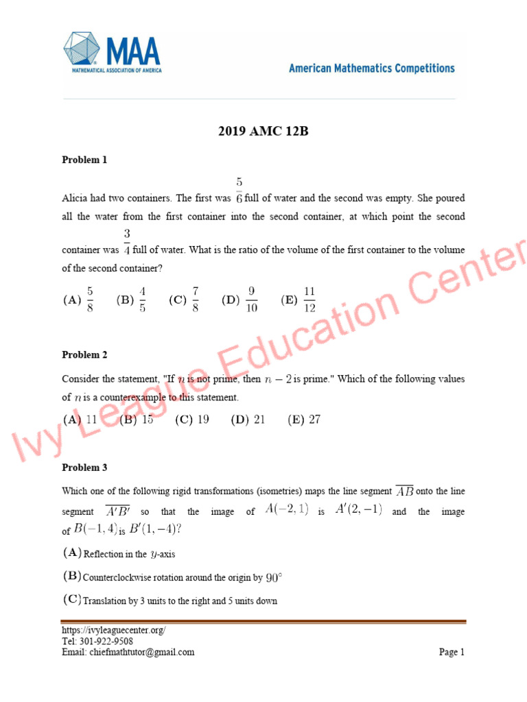 Amc 12B 2019 PDF Mathematics Elementary Geometry