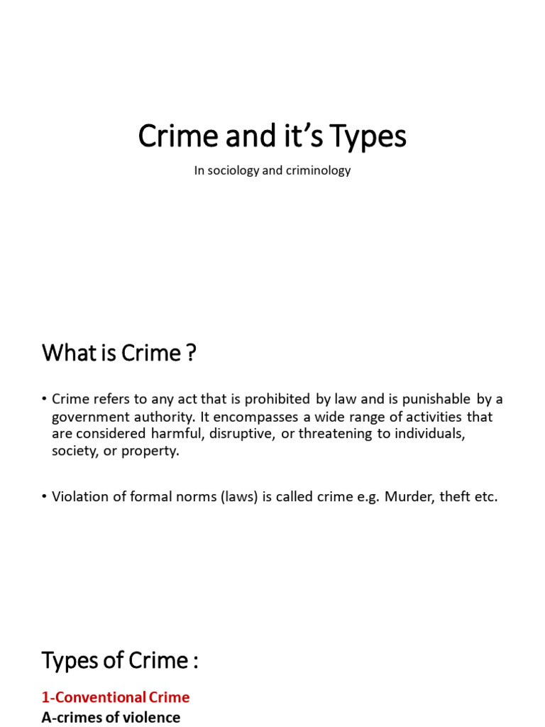 Crime and It - S Types in Sociology - Criminology | PDF | Burglary | Theft