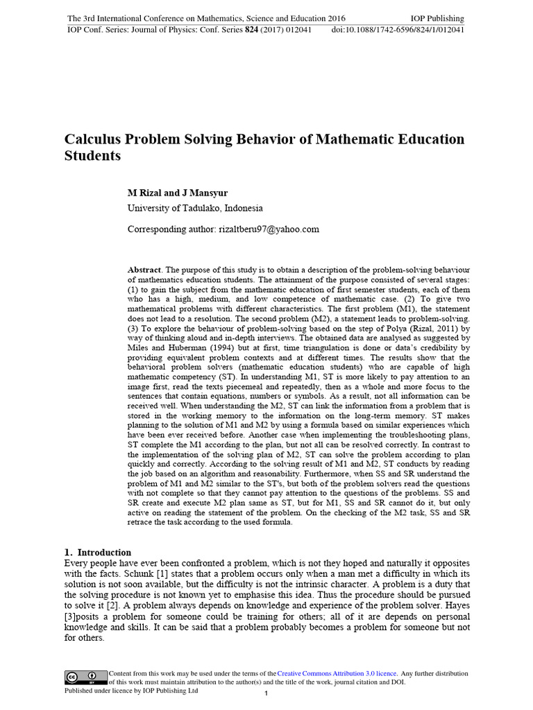 Calculus Problem Solving Behavior of Mathematic Education Students ...