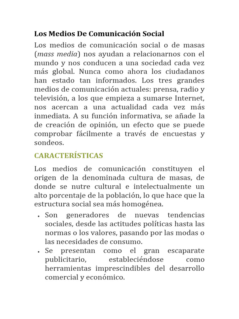 Los Medios de Comunicación Social | PDF | Medios de comunicación en ...