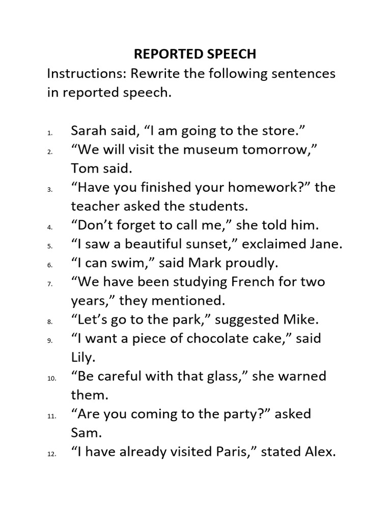 Reported Speech Practice Guide | PDF | Language Arts & Discipline