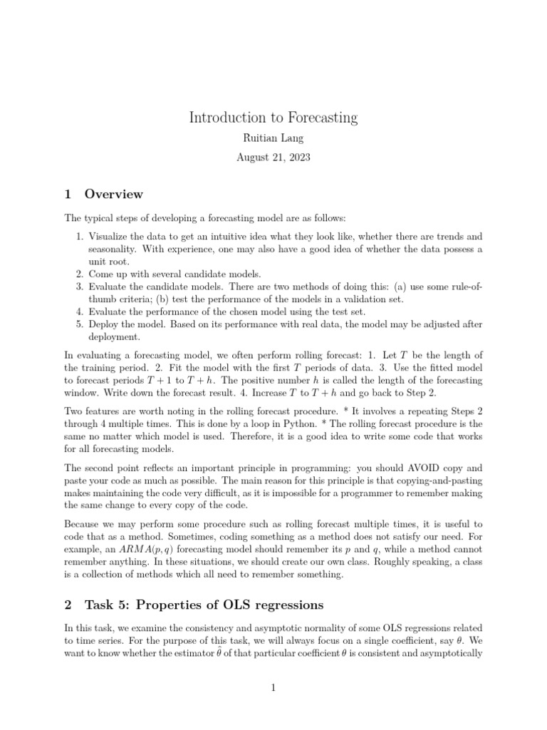 Intro To Forecasting | PDF | Ordinary Least Squares | Regression Analysis
