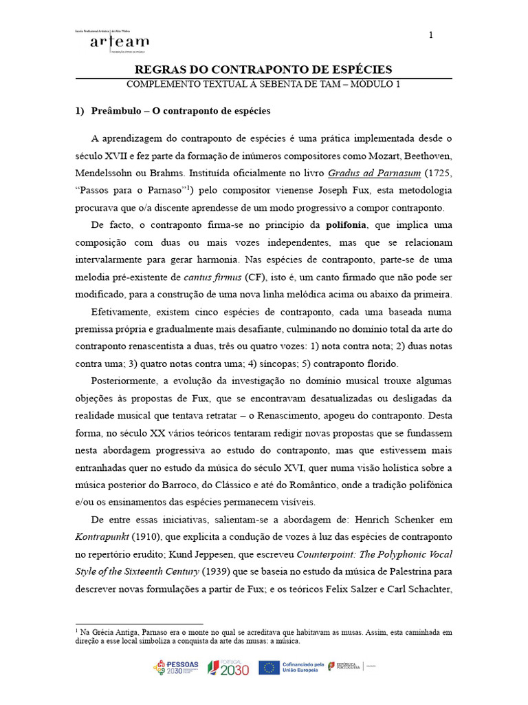 Regras do Contraponto de Espécies | PDF | Elementos da música | Teoria ...