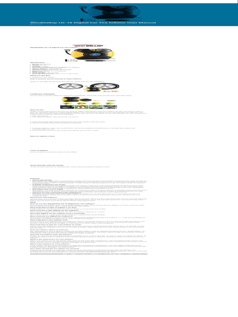 WindGallop LD-18 Tire Inflator Manual | PDF | Tire | Vehicles