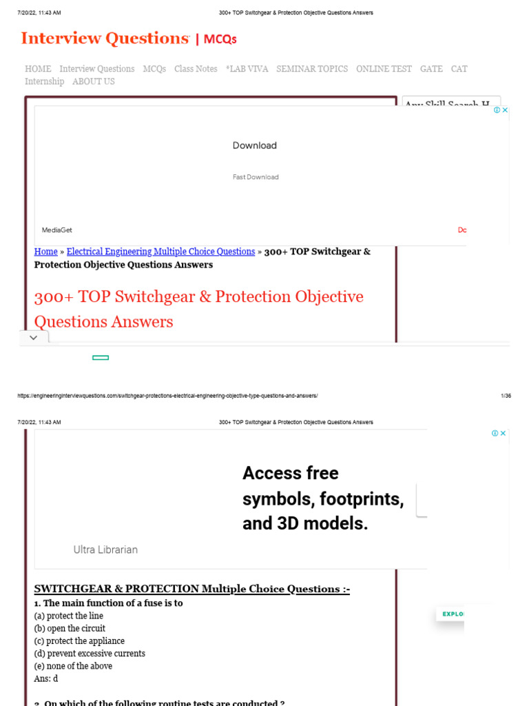 300+ TOP Switchgear & Protection Objective Questions Answers PDF