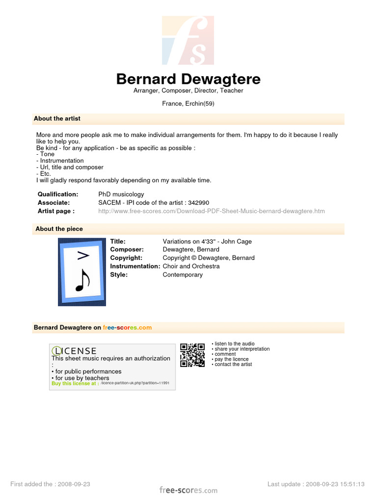 Dokumen - Tips - Variations Sur 433 de John Cage Sheet Music Variations ...