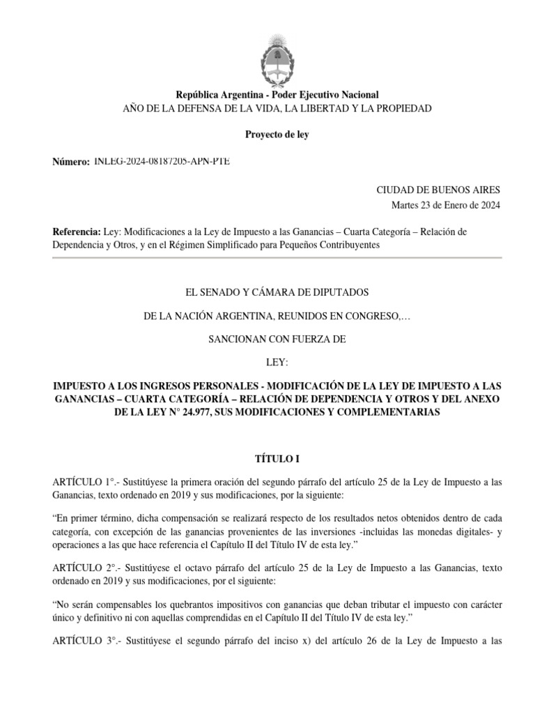 Modificaciones a la Ley 27725 de Ganancias | PDF | Impuesto sobre la ...