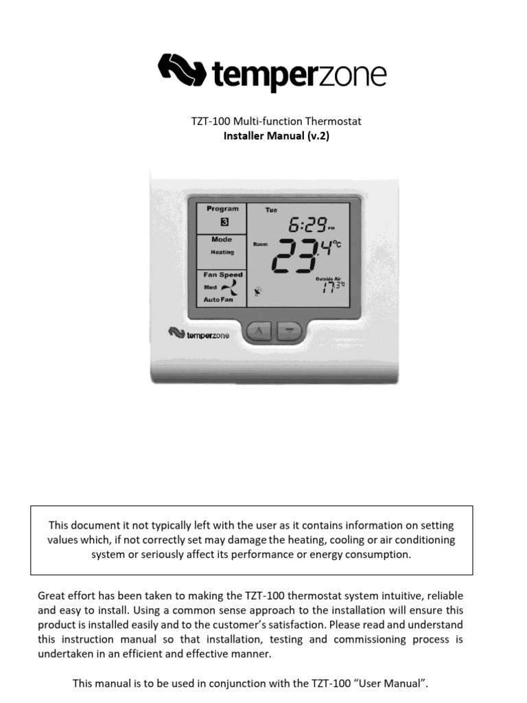 TZT-100 Thermostat Installer Manual | PDF | Thermostat | Switch