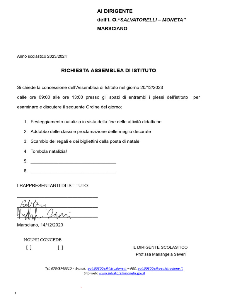 2024 MODELLO Richiesta Assemblea Di Istituto PDF