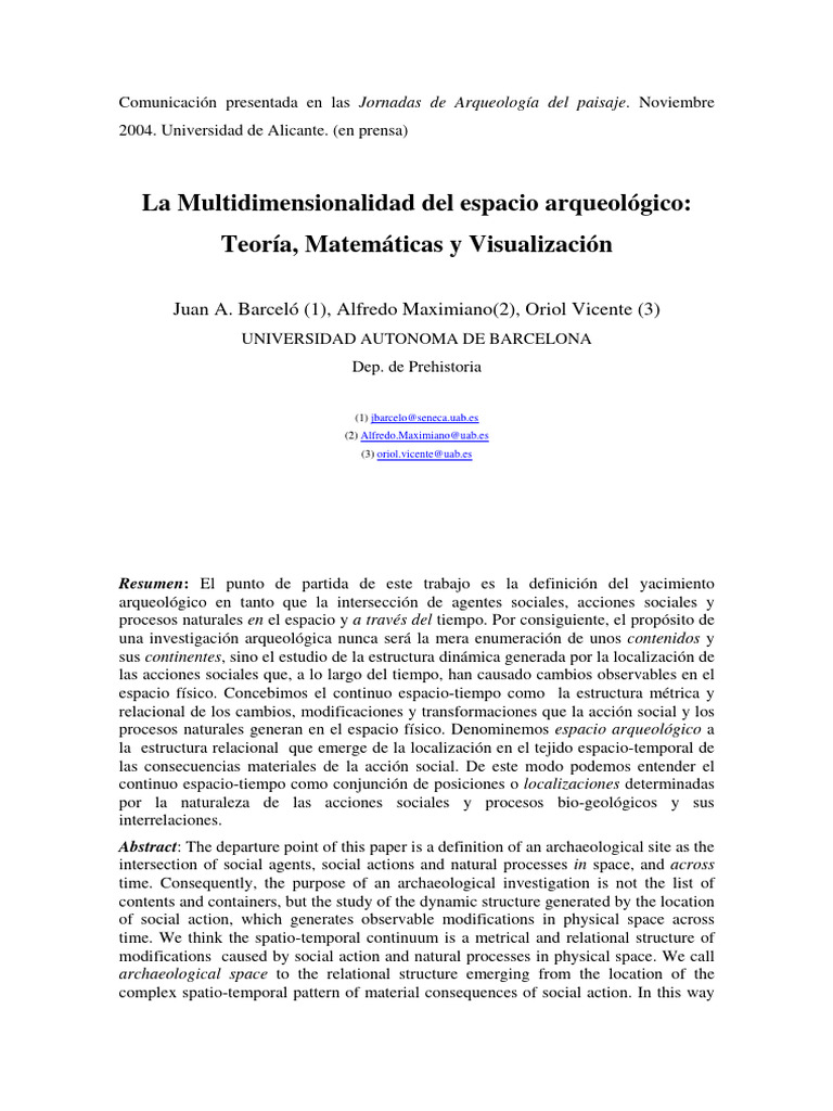 La Multidimensionalidad Del Espacio Arqueológico | PDF | Espacio | Hora