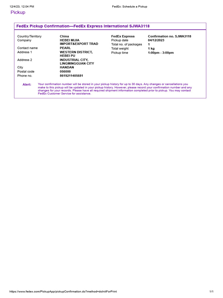 Schedule A Prepaid Pickup Fedex