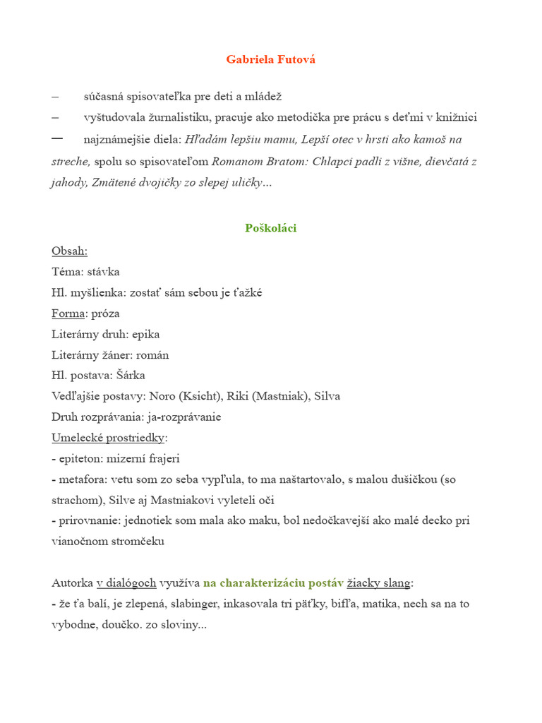 Gabriela Futov Po Kol Ci Pozn Mky Do Zo Ita PDF