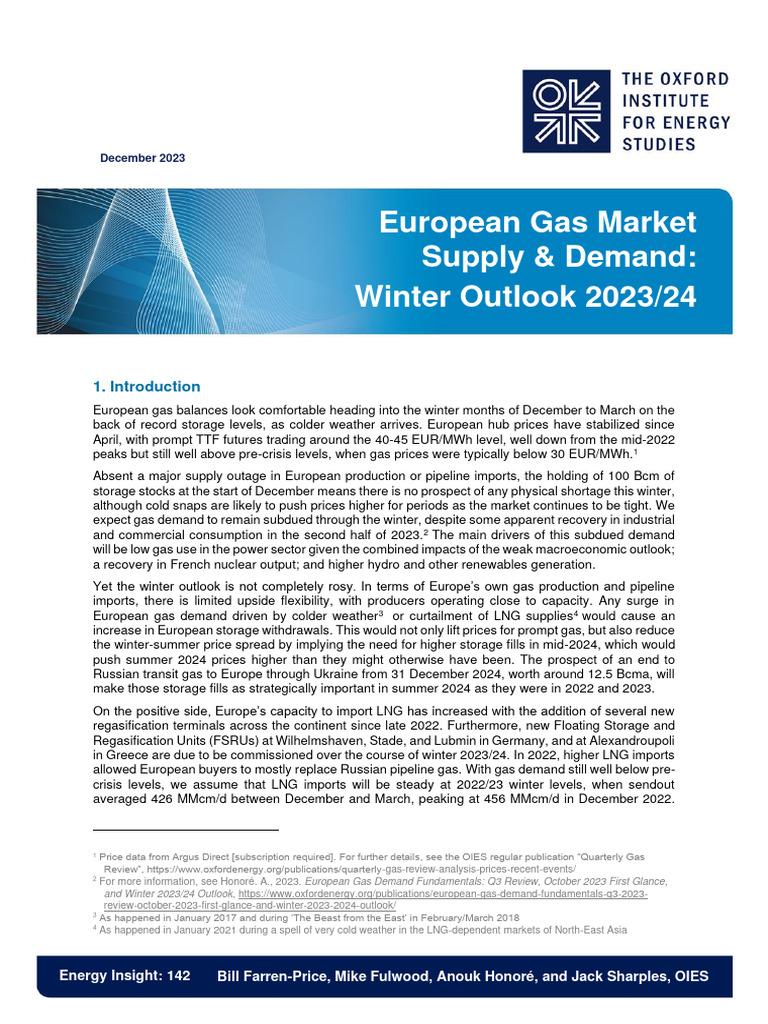 Energy Insight 142 European Gas Market Outlook Supply and Demand Winter ...