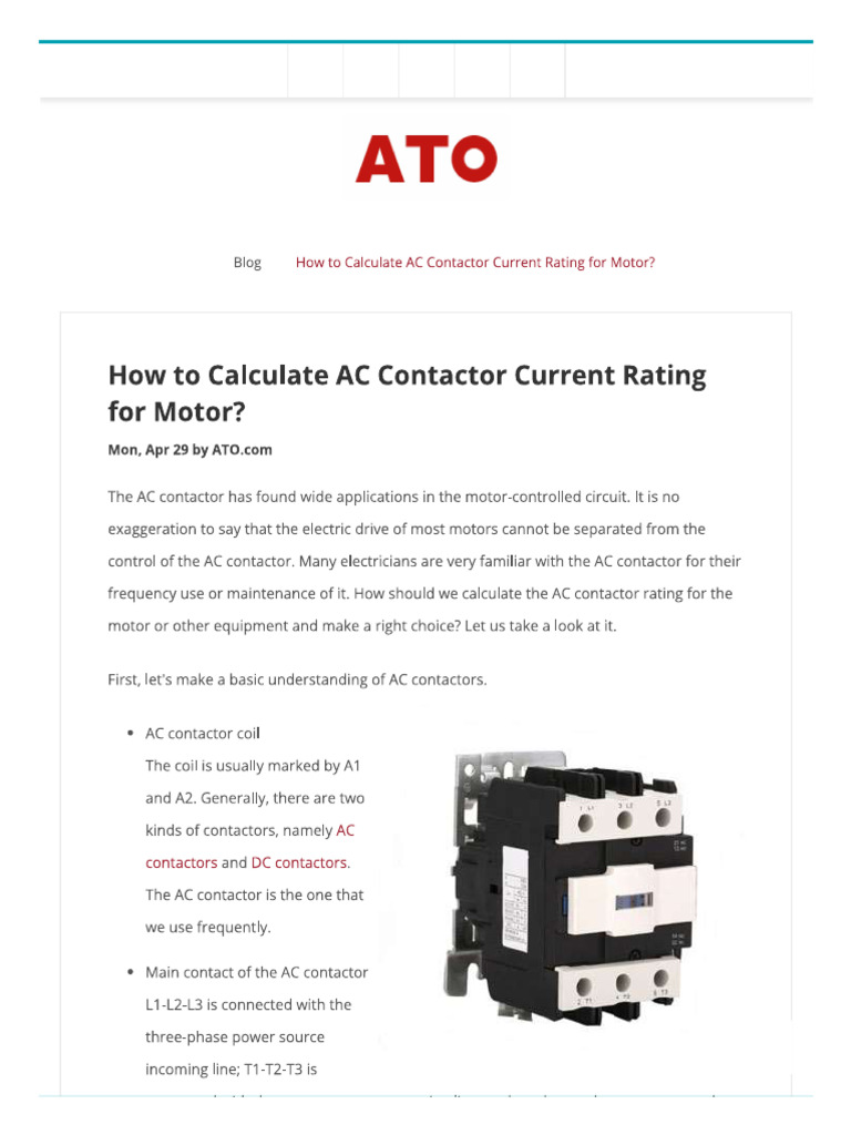 Contactor Sizing For Motor PDF
