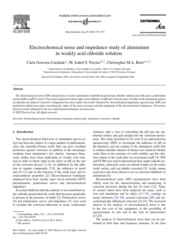 Electrochemical Noise and Impedance Study of Aluminium in Weakly Acid
