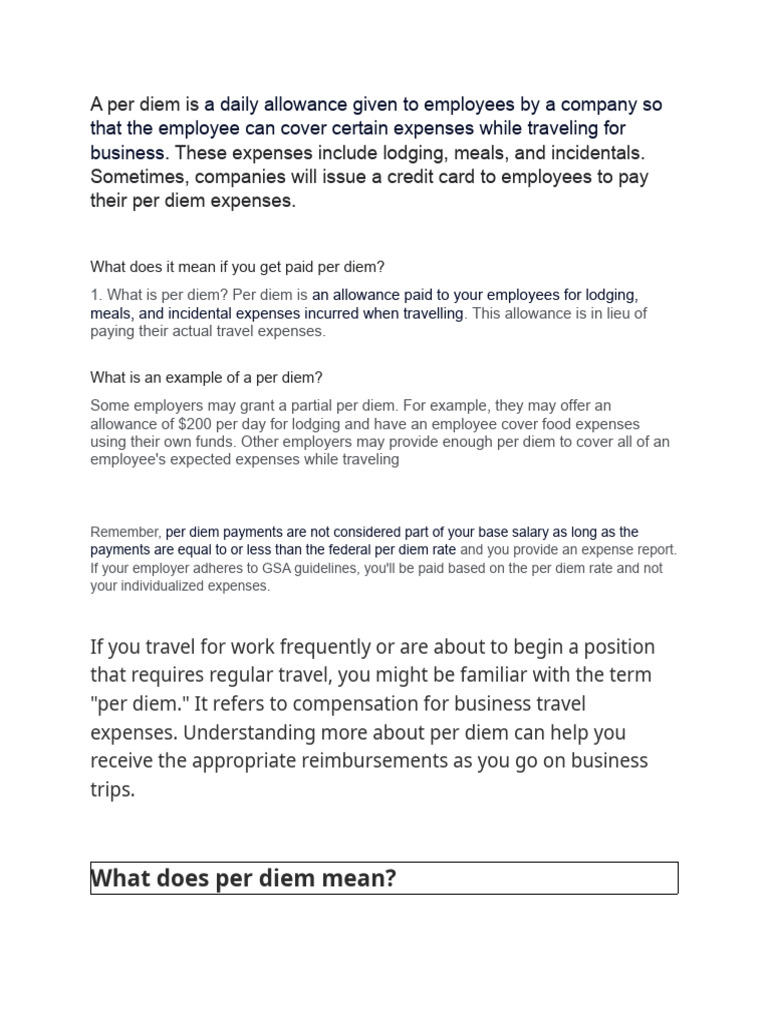 A Per Diem REPORT PDF Per Diem Employment