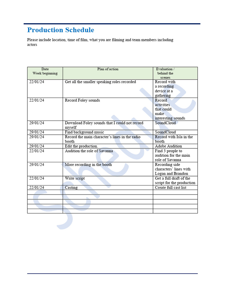 Audio Drama Production Schedule PDF