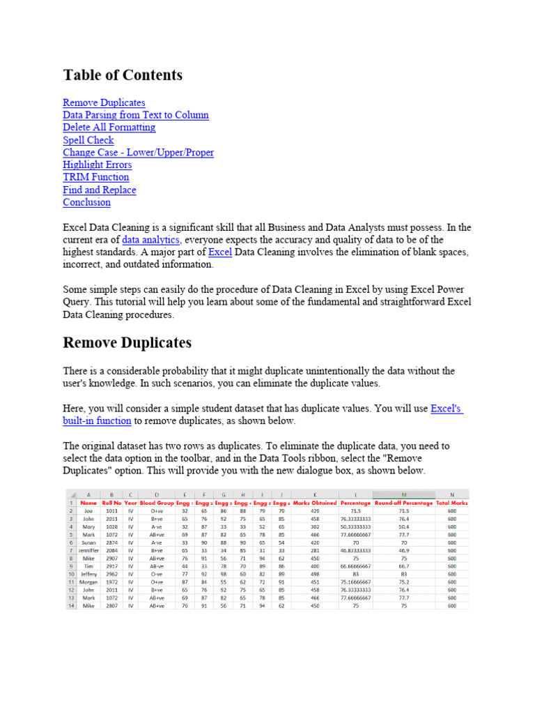 Cleaning Data in Excel | PDF | Microsoft Excel | Spreadsheet