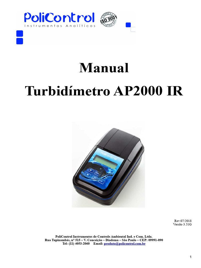 Manual do Turbidímetro AP2000 IR | PDF