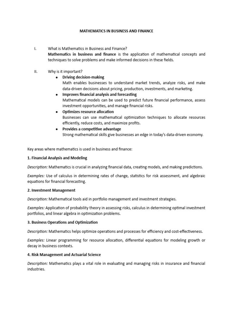 Mathematics in business and finance pdf mathematics mathematical