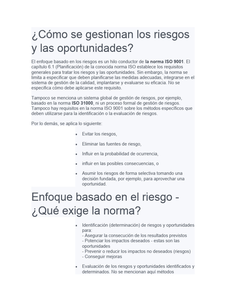 Gestión de Riesgos en ISO 9001 | PDF | Riesgo | Gestión de la calidad