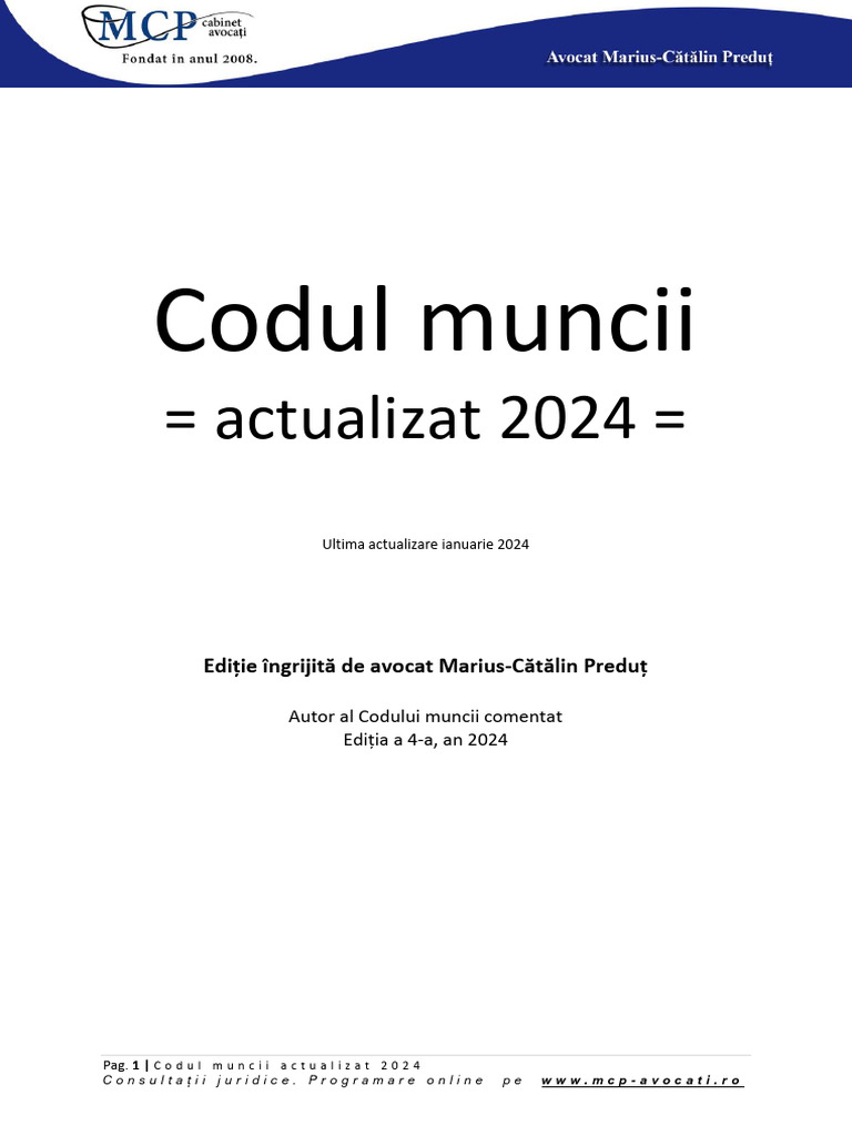 Codul Muncii Actualizat 2024 PDF Ian 2024 PDF