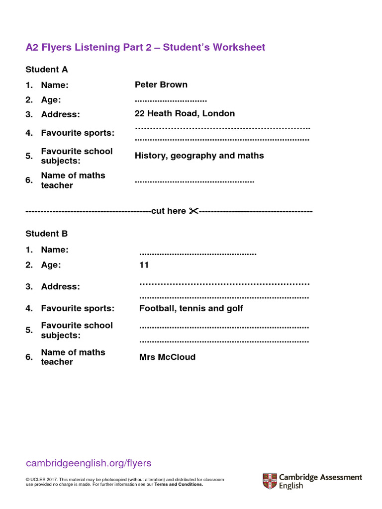 A2 Flyers Day 5 Class Notes | PDF