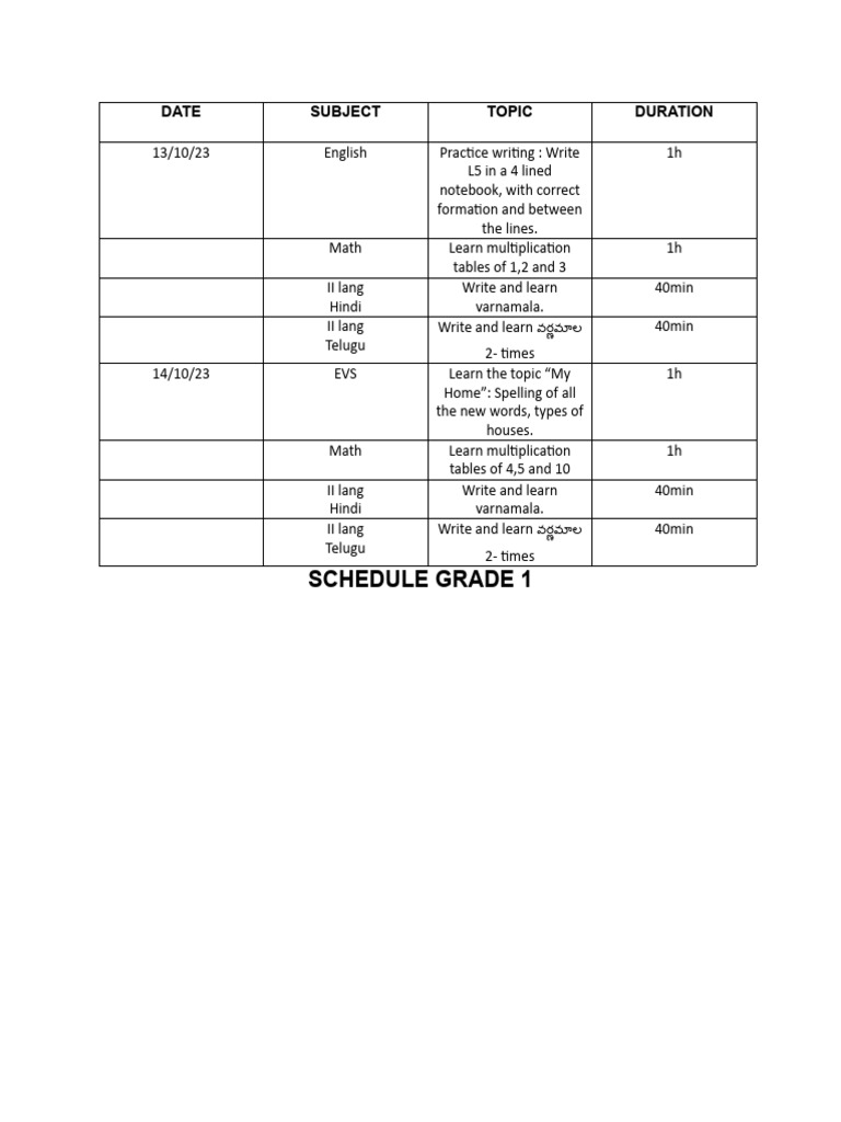 Work Schedule G1 PDF