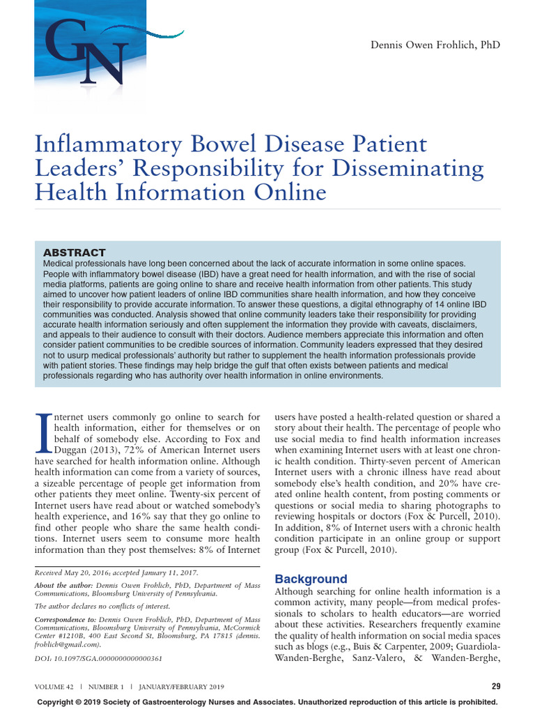 Inflammatory Bowel Disease Patient Leaders' Responsibility For