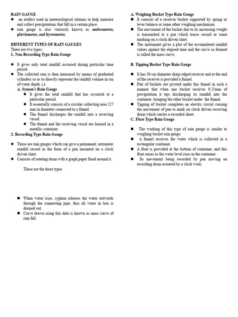 Types of Rain Gauges Explained | PDF | Equipment | Applied And ...