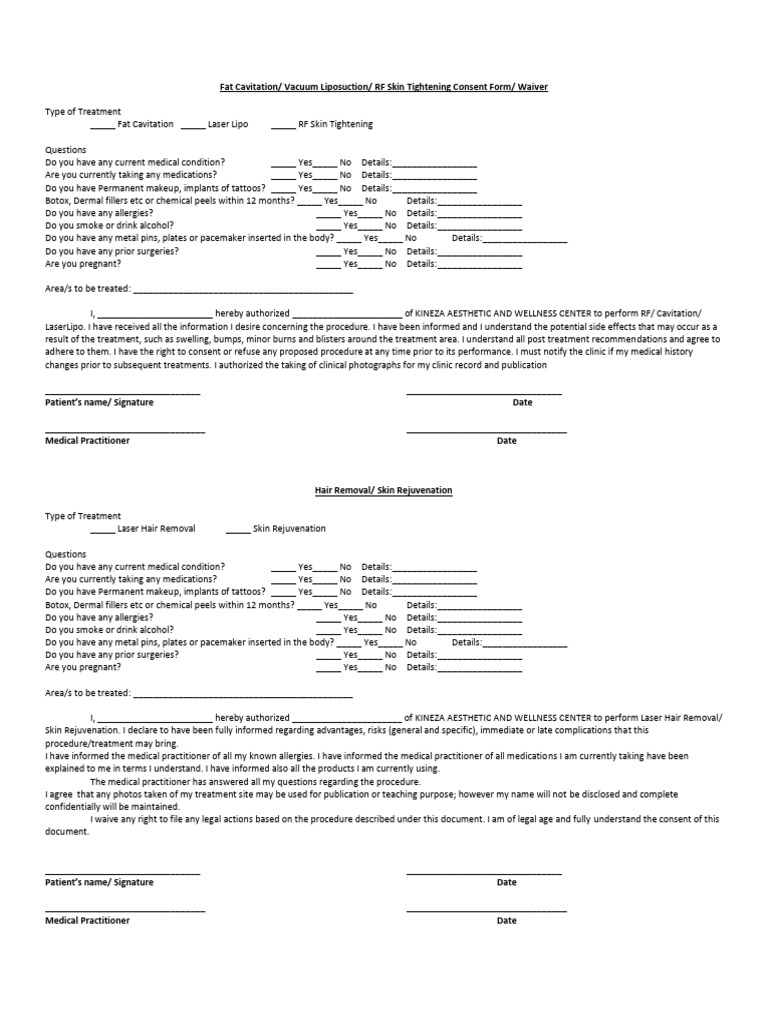 Aesthetic Treatment Consent Form | PDF | Intravenous Therapy