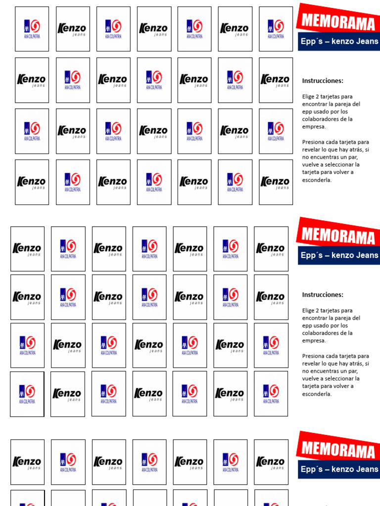 Memorama Epp's Kenzo Jeans: Instrucciones | PDF