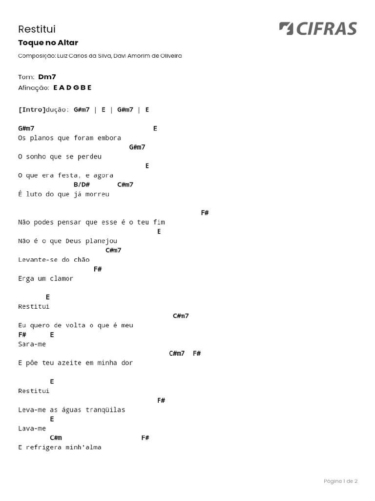 CIFRAS Cifra ToqueNoAltar Restitui PDF