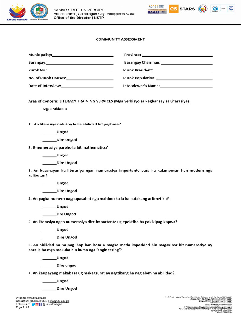 NSTP Questionniers-Template | PDF