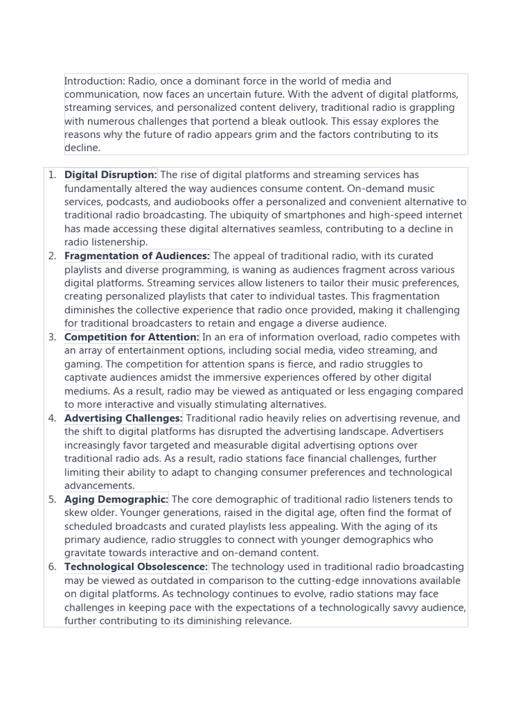 The Grim Prospects The Dismal Future Of Radio Pdf Streaming Media