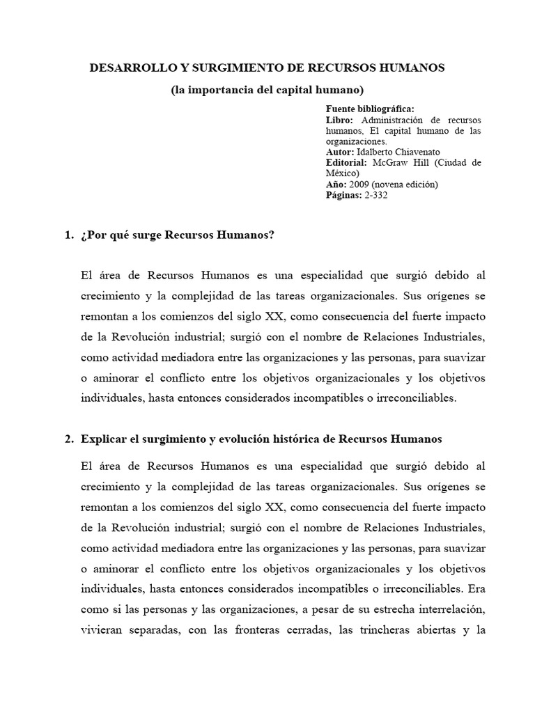 La Importancia Del Capital Humano Pdf Gestión De Recursos Humanos