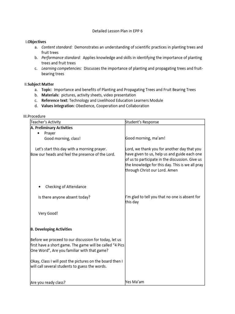 Detailed Lesson Plan in EPP 6 | PDF