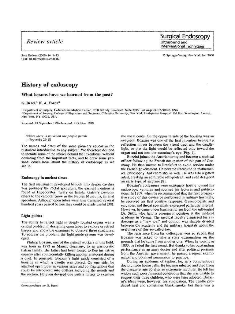History of Endoscopy Innovations | PDF | Medicine | Medical Specialties