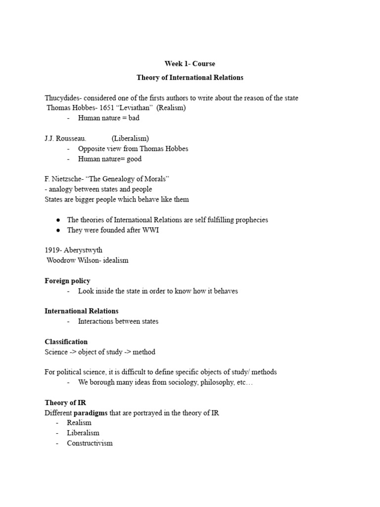 Theory Of International Relations Notes Download Free Pdf Frankfurt