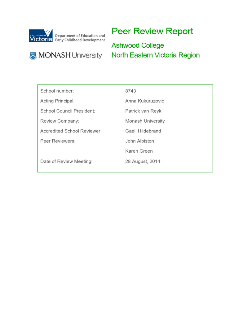 Nevr 8743 Ashwoodcollege Peer Review Report Final | PDF