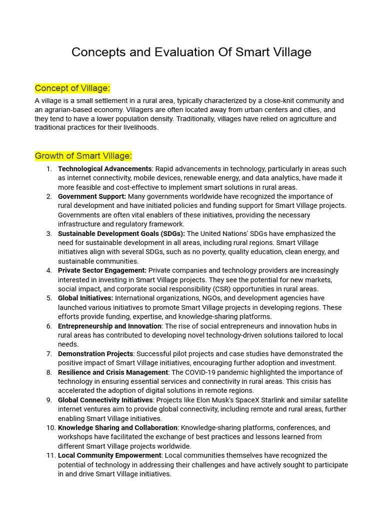 Smart Village Concepts and Development | PDF | Non Governmental ...