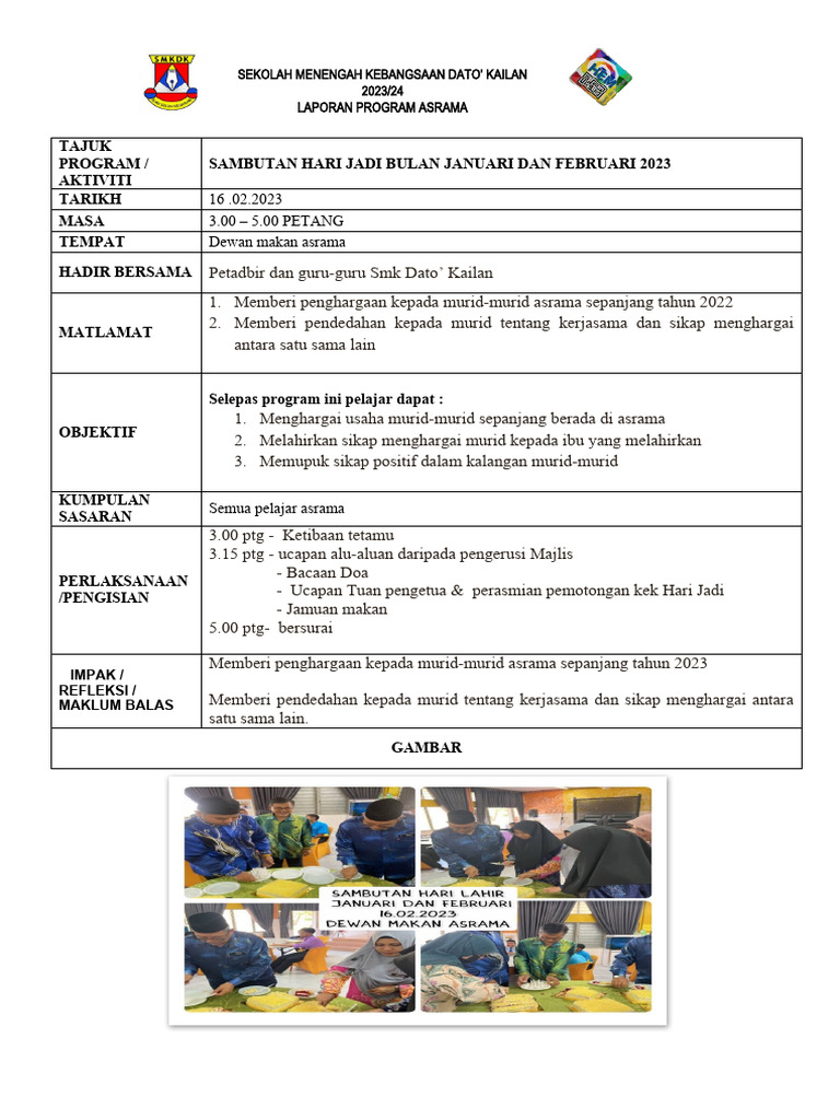 Kertas Kerja Program Asrama | PDF