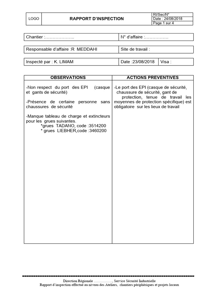 18 - Rapport D'inspection | PDF | Sécurité