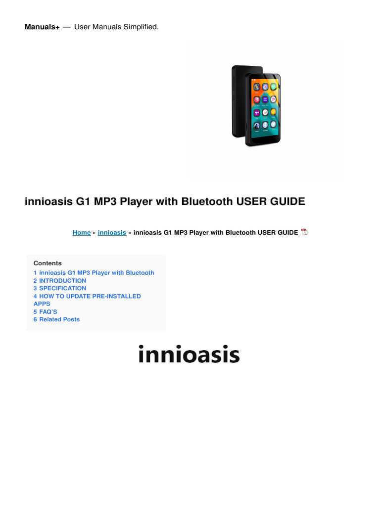 Chinese Innioasis g1 mp3 Player Manual PDF Bluetooth Headphones