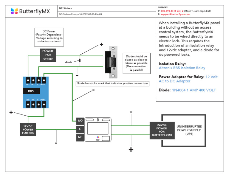 DC Doorstrike Wiring Butterflymx | PDF | Power Supply | Relay