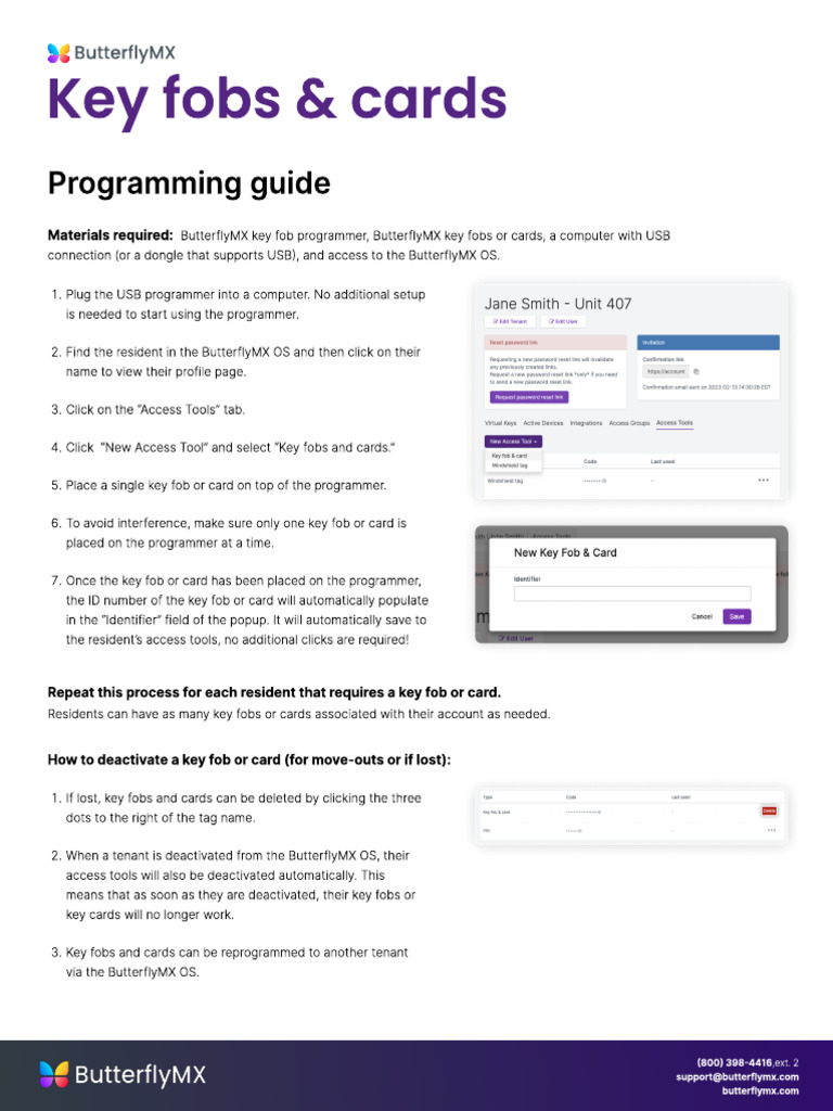 Butterflymx Key Fobs Programming Guide | PDF