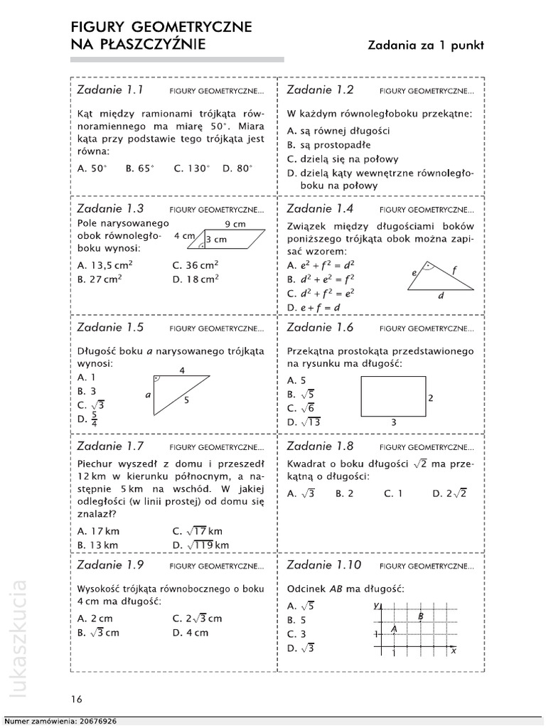 Sprawdzian Matematyka Klasa 8 Figury Na Płaszczyźnie Figury Na Płaszczyźnie - Powtórzenie Kl. 8 | PDF