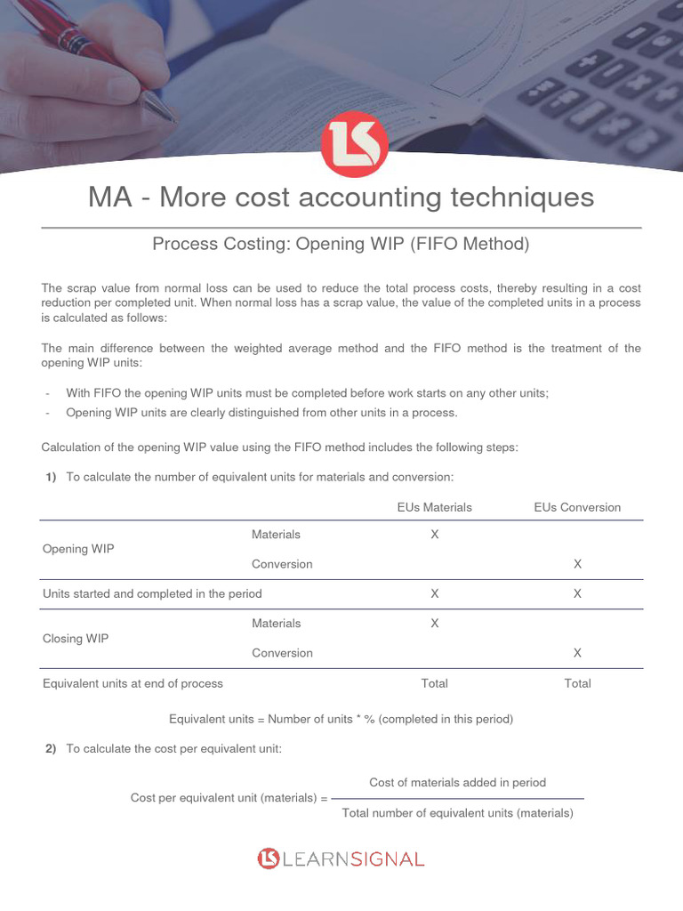 39 Process Costing Opening Wip Fifo Method Notes | PDF | Cost