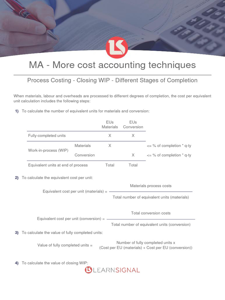 Process Costing: WIP and Equivalent Units | PDF | Financial Services ...